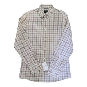 NORDSTROM Tech Smart Trim Fit Button Down Brown Plaid Shirt Size S